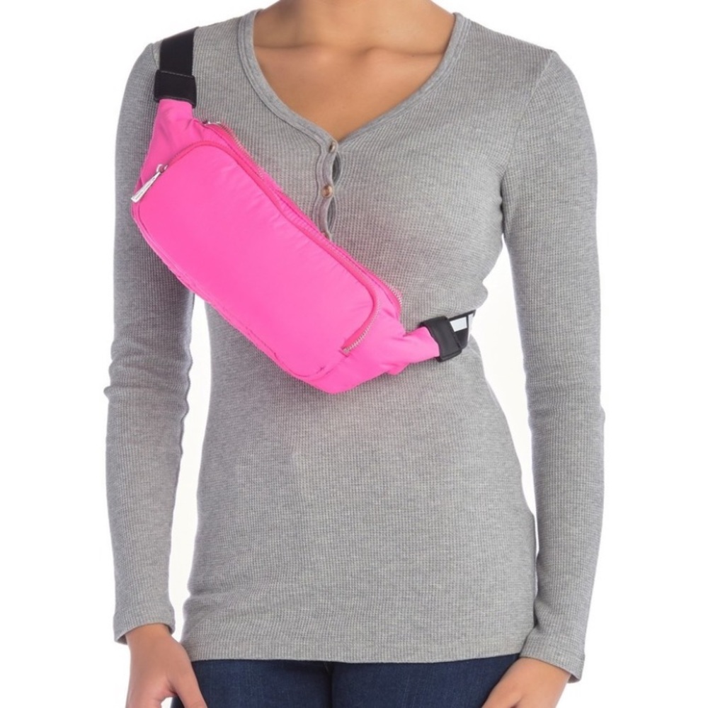 French Connection hot pink Ginny logo sling bag